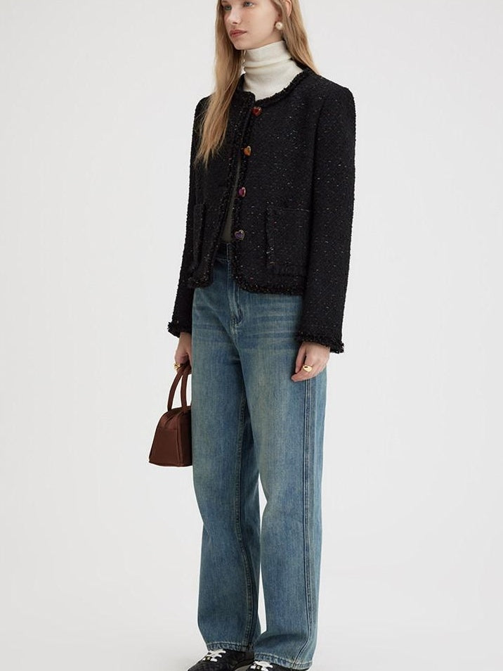 fano High Waist Washed Clean Straight Rigid Denim Blue Straight Leg Jeans