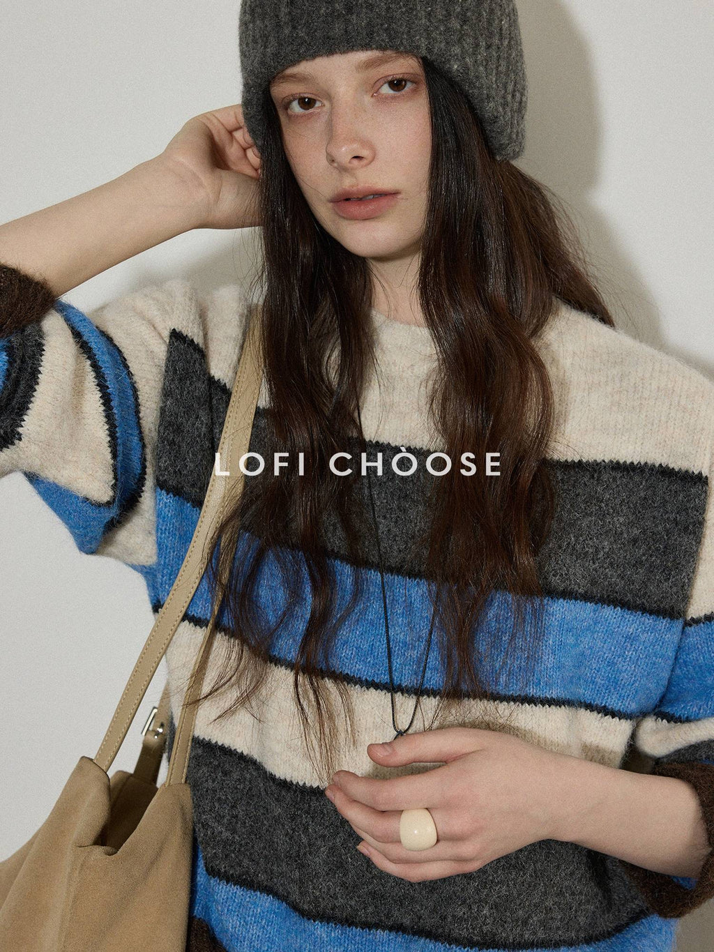 Lofi choose Soft Oversized Commuter Colorblock Knit Pullover Women Crew Neck Sweaters