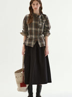 fano Soft Cotton Tie Bow Plaid Long Sleeve Stand Collar Office Cardigan Women Blouses