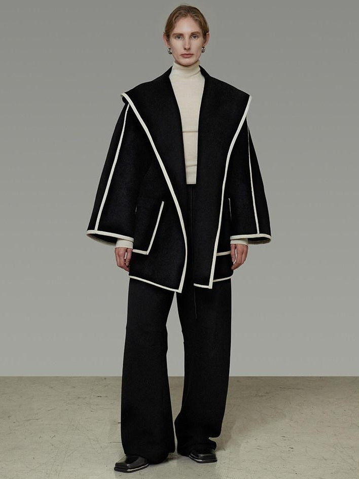 unspoken Premium Wool Alpaca Blend Straight Tailored Office Notch Lapel Black Wool Coats