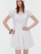 fano Pure Cotton Breathable Korean Workwear A Line Round Neck White Midi Dresses