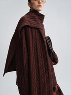 audreyyang 100 Percent Sheepswool Thick Vintage Loose Built In Scarf Women Knit Sweaters