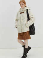 fano 90% White Duck Down Minimal Commuter Straight Hooded Milky Beige Down Jackets