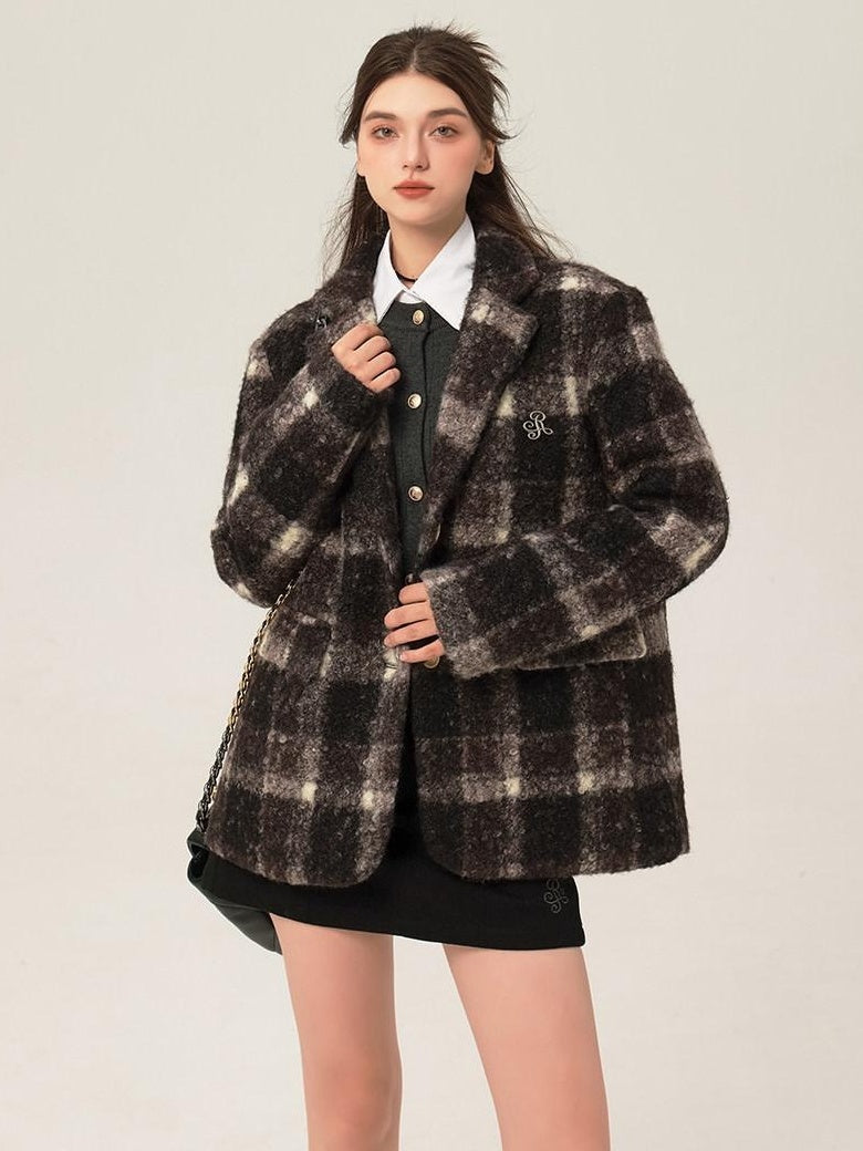 ikyou Minimalist Commuter Straight Fit Blazer Lapel Striped Flocked Office Wool Coats