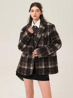 ikyou Minimalist Commuter Straight Fit Blazer Lapel Striped Flocked Office Wool Coats