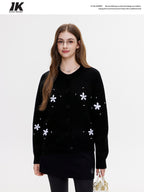 ikyou Thermal Commuter Straight Embroidered Women Acrylic Blend Black Cardigan Sweaters