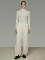 unspoken Soft Breathable Cotton High Waist Drawstring Minimalist Office Wide Leg Pants