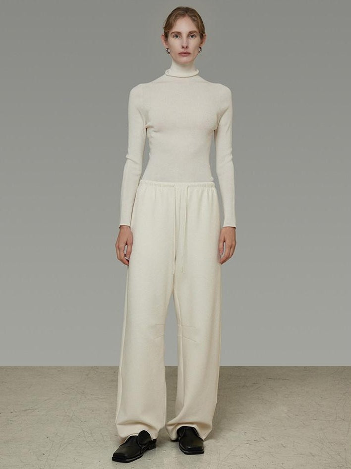 unspoken Soft Breathable Cotton High Waist Drawstring Minimalist Office Wide Leg Pants