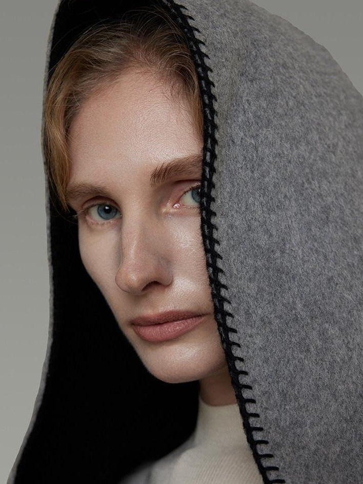 unspoken Minimal Commute Relaxed Fit Hooded Tie Waist Sculpted Cut Black Gray Wool Coats