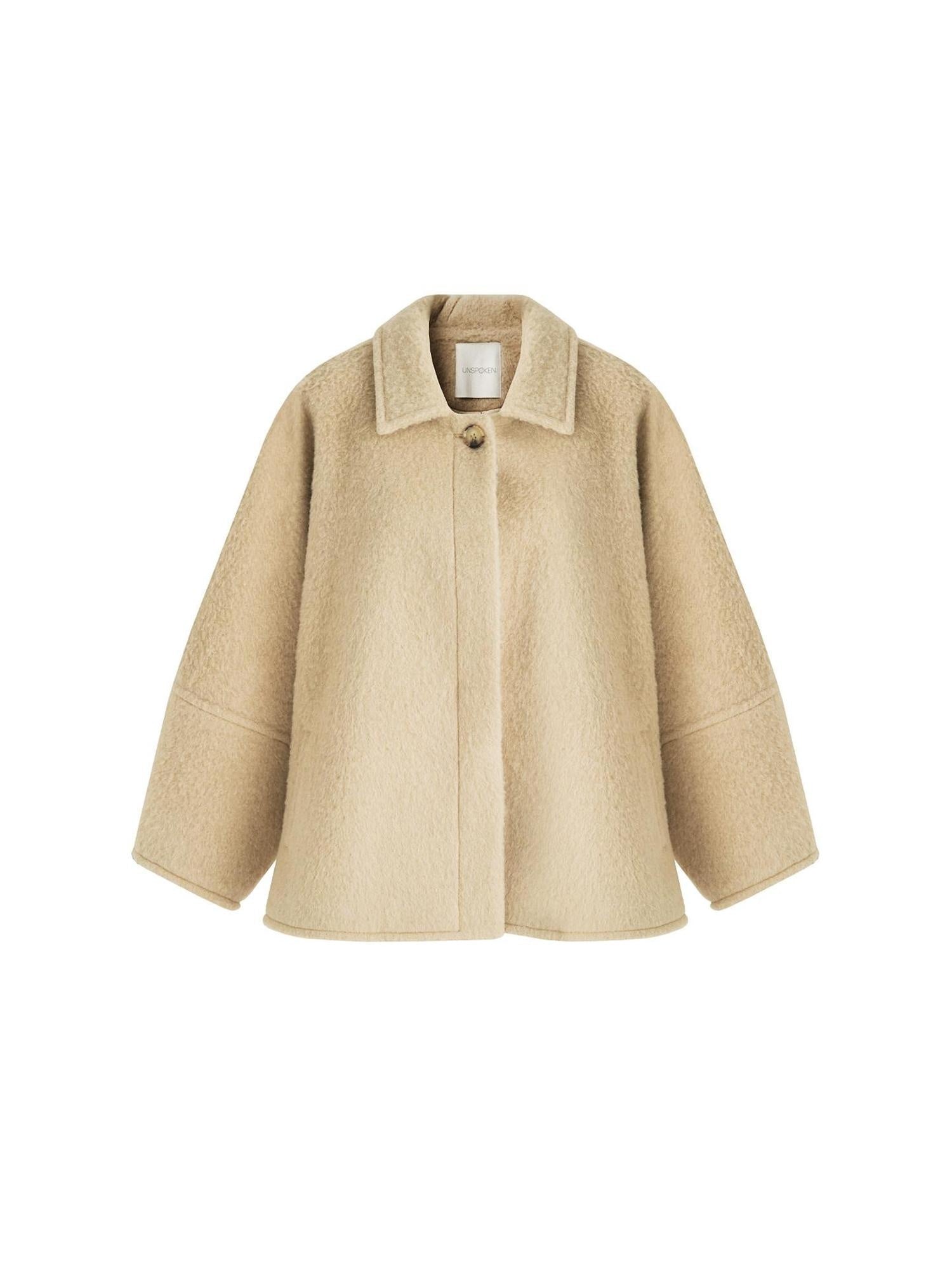 unspoken 3D Tailored Minimalist Loose Fit Office Lapel Single Breasted Camel Short Coat