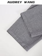 audreyyang Comfortable Pleated Natural Waist Women Polyester Zip Fly Wide Leg Pants