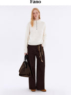 fano Wool Cashmere Blend Breathable Loose Half Open Collar Women Cardigans