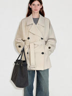 fano Korean Commuter Loose Double Breasted Midlength Women Poly Viscose Trench Coats