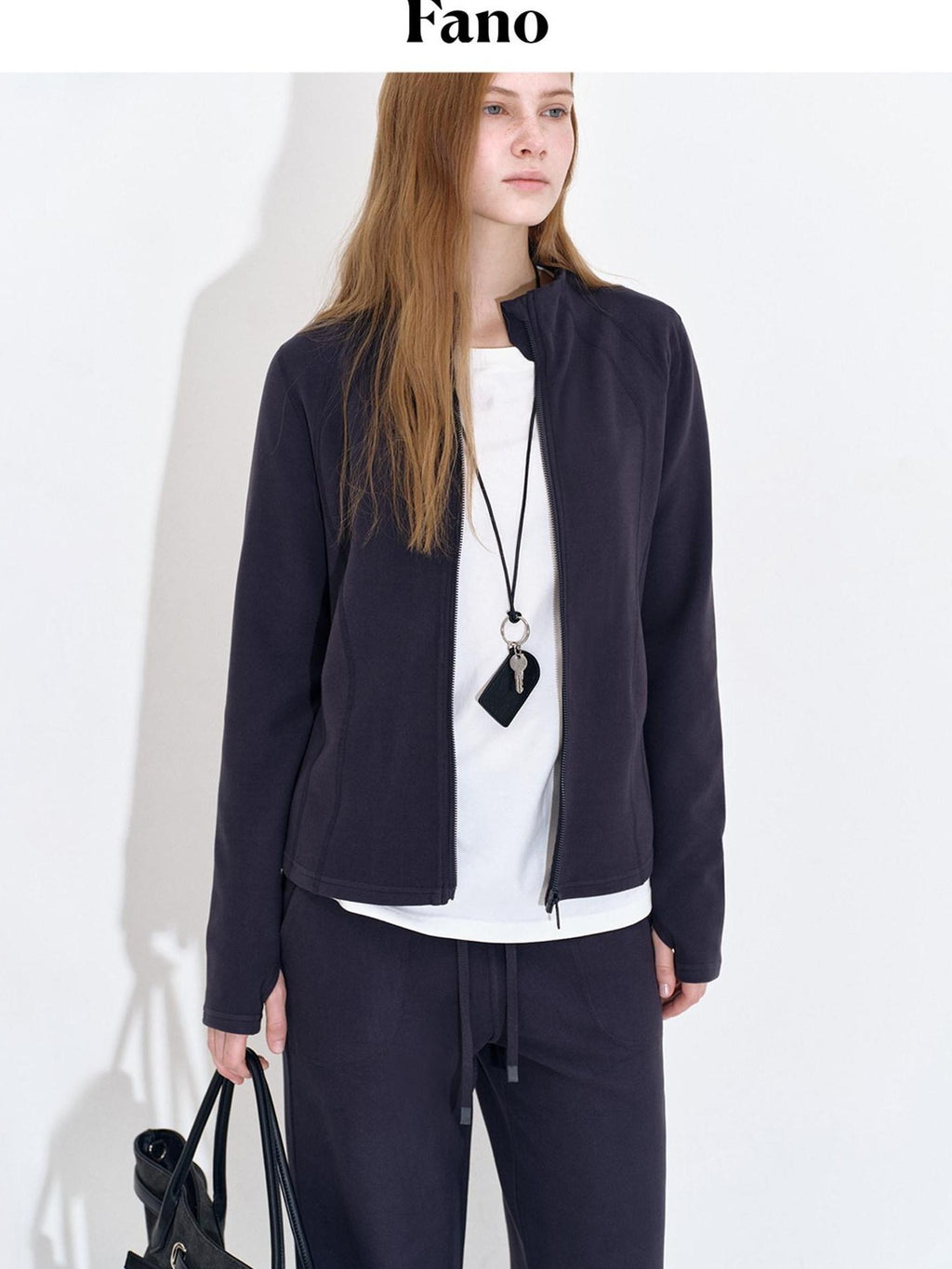 fano Stretch Long Sleeve Zip Front Sporty Standard Fit Women Solid Lounge Sets