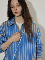 Lofi choose Cotton Blend Colorblock Loose Fit Striped Lapel Zip Women Work Shirts