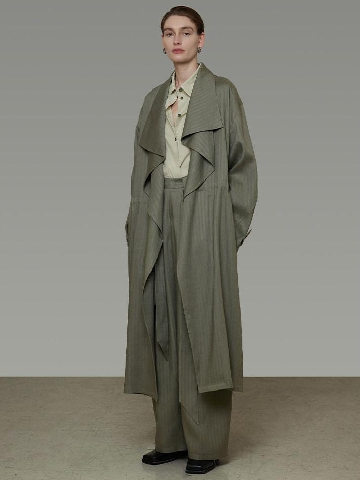 unspoken Sexy High Waist Striped Drawstring Straight Hem Office Breathable Wide Leg Pants