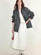 fano Lined Press Pleat A Line Bubble Mid Waist Women City Black White Midi Skirts
