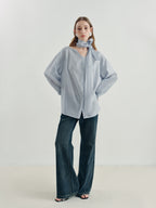 someonesometimes Breathable Lyocell Minimal Commuter Relaxed V-neck Button Tie Women Blouses