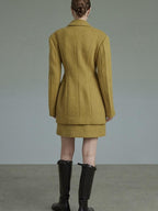 unspoken Soft Wool Double Breasted Tailored Straight Fit Mustard Yellow Blazers