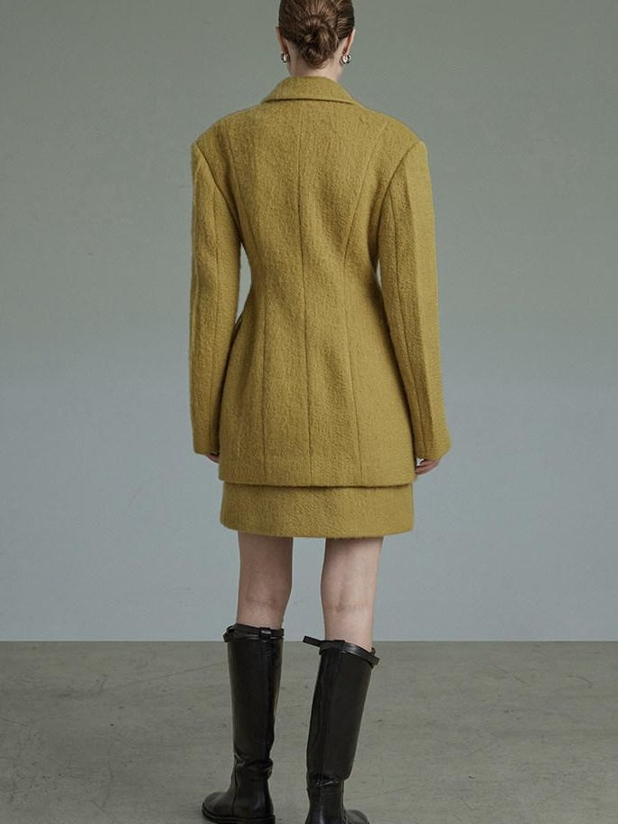 unspoken Soft Wool Double Breasted Tailored Straight Fit Mustard Yellow Blazers