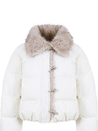 fano Warm 90% White Duck Down Casual Loose High Waist Lapel Collar Women Down Jackets