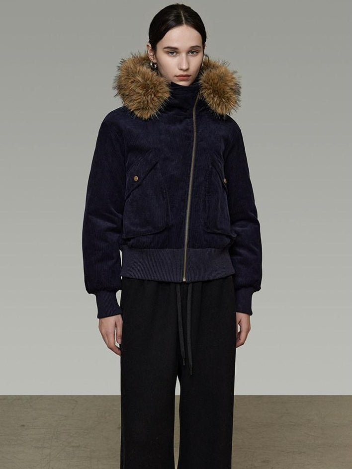 unspoken Thick Cotton Hooded Oversized Minimal Commuter Navy Zippered Puffer Jackets