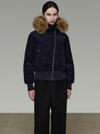 unspoken Thick Cotton Hooded Oversized Minimal Commuter Navy Zippered Puffer Jackets