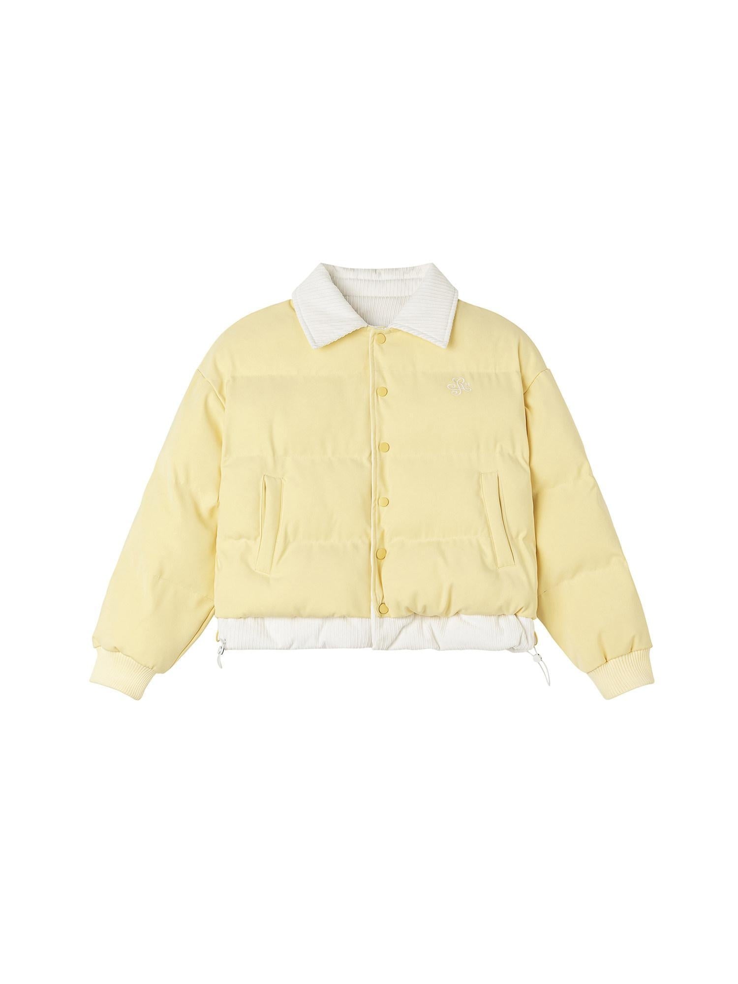 ikyou Thick Embroidered Patchwork Minimal Straight Crop Polo Yellow Puffer Jackets