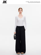 ikyou Wrinkle Free Relaxed Pocketed Women Poly Viscose Stretch Straight Pants