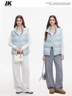 ikyou Warm Thick Sleeveless Stand Collar Straight Commuter Sky Blue Puffer Jackets