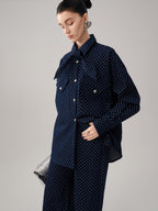audreyyang Bow Detail Loose Fit Casual Women Daily Polka Dot Cotton Denim Jackets