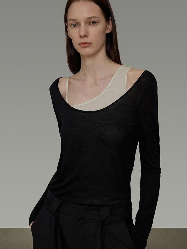 unspoken Minimal Slim V-neck Split Hem Long Sleeve Button Solid Black Beige Women Blouses
