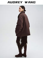 audreyyang Warm 90% Duck Down Loose Casual Stand Collar Women Chocolate Brown Down Jackets