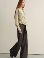 someonesometimes Breathable Casual Loose V-neck Tie Front Bell Sleeve Floral Cantaloupe Blouses
