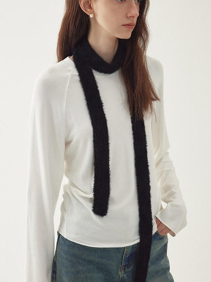 fano Soft Faux Cashmere Relaxed Fit Office Women Solid Long Sleeve T-Shirts