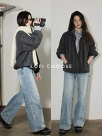 Lofi choose High Rise Vintage Wash Office Straight Detail Women Blue Flared Jeans