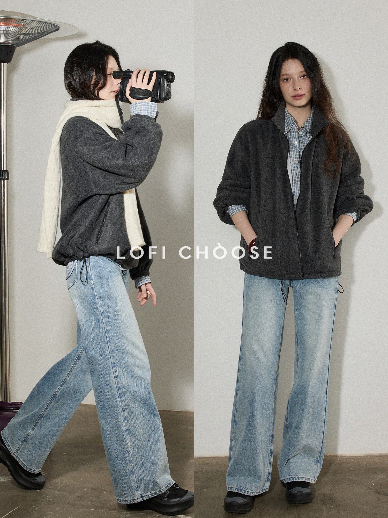 Lofi choose High Rise Vintage Wash Office Straight Detail Women Blue Flared Jeans