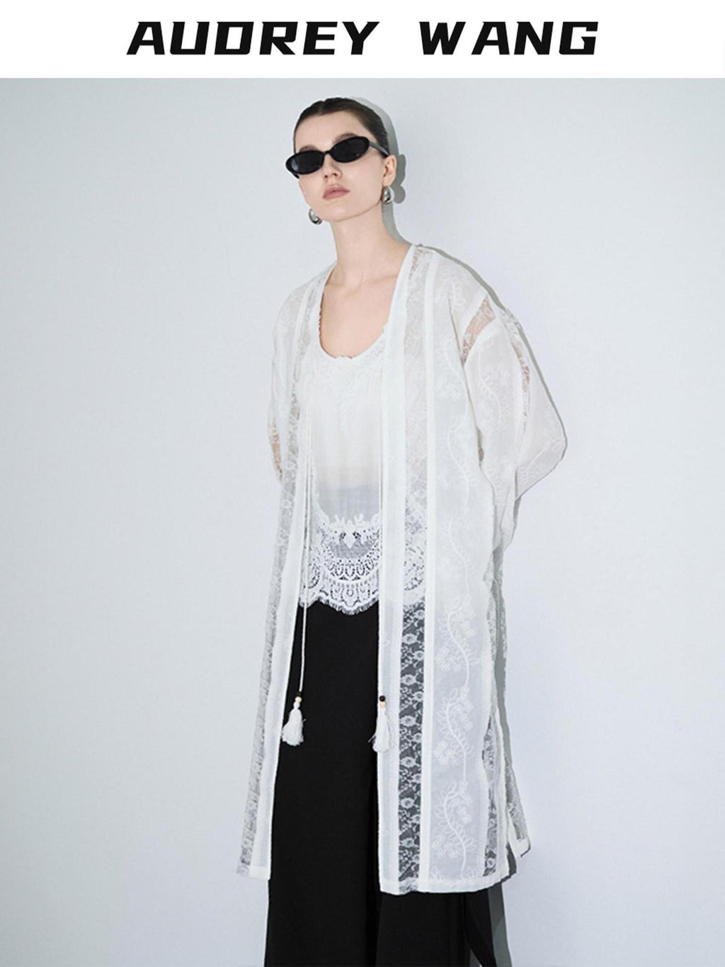 audreyyang Lightweight Breathable Loose Fringe Mid Length Women Cotton Solid Cardigans