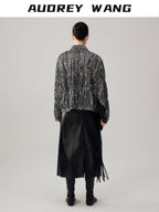 audreyyang Original Design Pleated Loose Fit Womens Cropped Silver Bomber Jackets