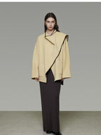 unspoken 100 Percent Wool Lightweight Minimal Commuter Loose Women Pale Yellow Wool Coats