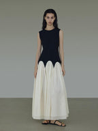 unspoken Colorblock High Waist Minimalist A Line Round Neck Office Ready Maxi Dresses