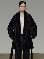 unspoken Warm V-neck Minimal Commuter Loose Midlength Women Everyday Black Long Coats