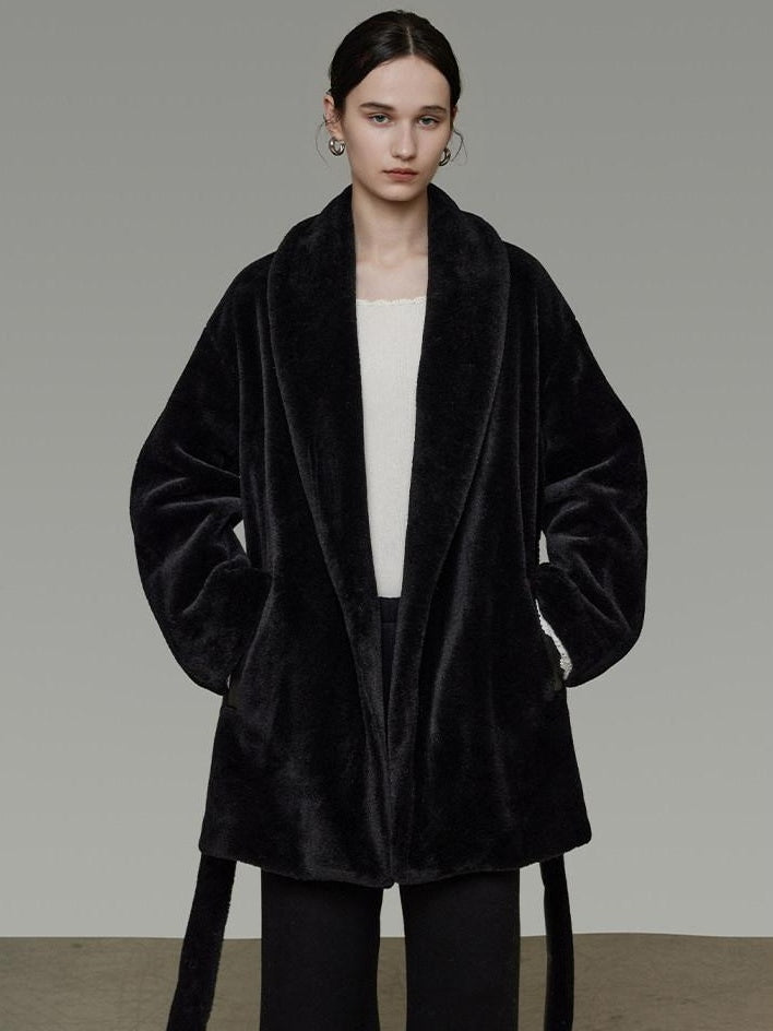 unspoken Warm V-neck Minimal Commuter Loose Midlength Women Everyday Black Long Coats