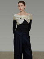unspoken Comfortable Loose One Shoulder Long Sleeve Women Colorblock Black Beige Blouses