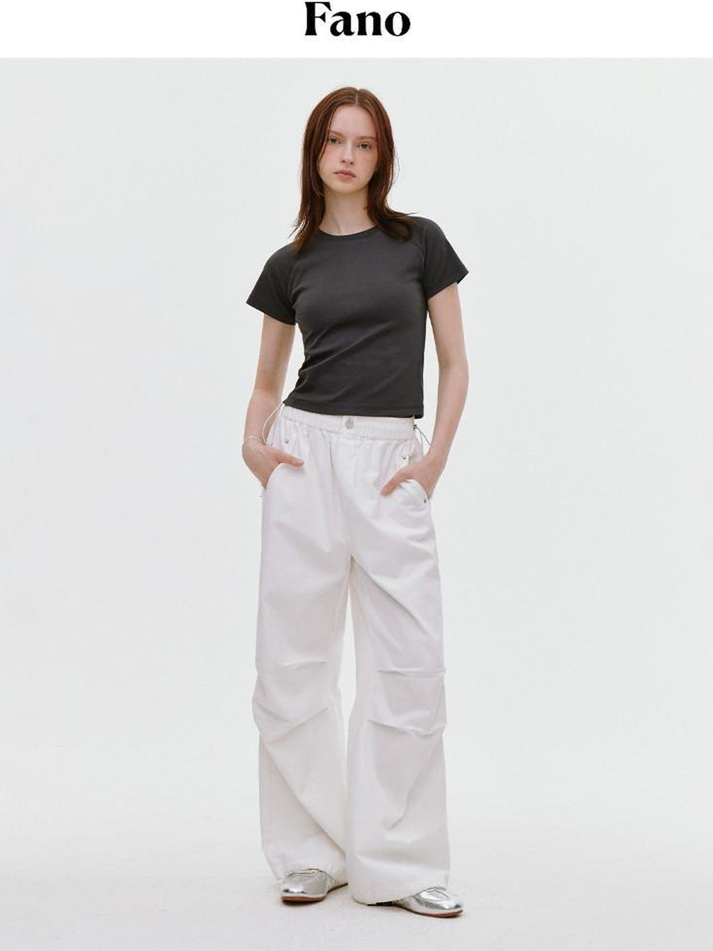 fano Soft Cotton Stretch Korean Slim Fit Short Sleeve Deep Gray Basic Crop Tops