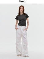 fano Soft Cotton Stretch Korean Slim Fit Short Sleeve Deep Gray Basic Crop Tops