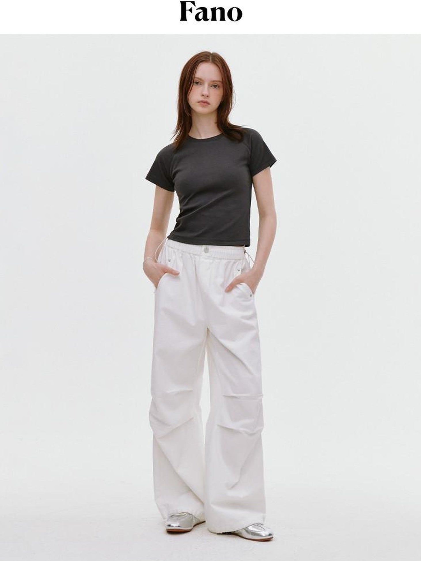 fano Soft Cotton Stretch Korean Slim Fit Short Sleeve Deep Gray Basic Crop Tops