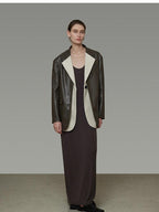 unspoken Soft Viscose Blazer Collar Relaxed Fit Commuter Women Brown Leather Jackets