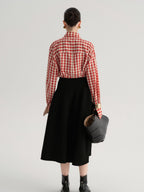 audreyyang Flattering High Waist A Line Solid Black Nylon Office Casual Women Maxi Skirts