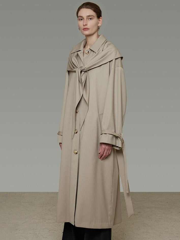 unspoken Minimalist Longline Single Breasted Loose Fit Women Beige Trench Coats